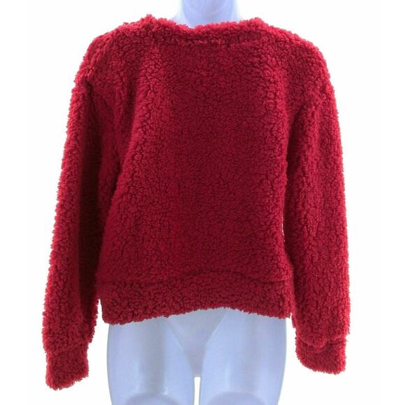 Wallflower Reindeer Red Christmas Sherpa Pullover Top Size Large - Picture 3 of 3